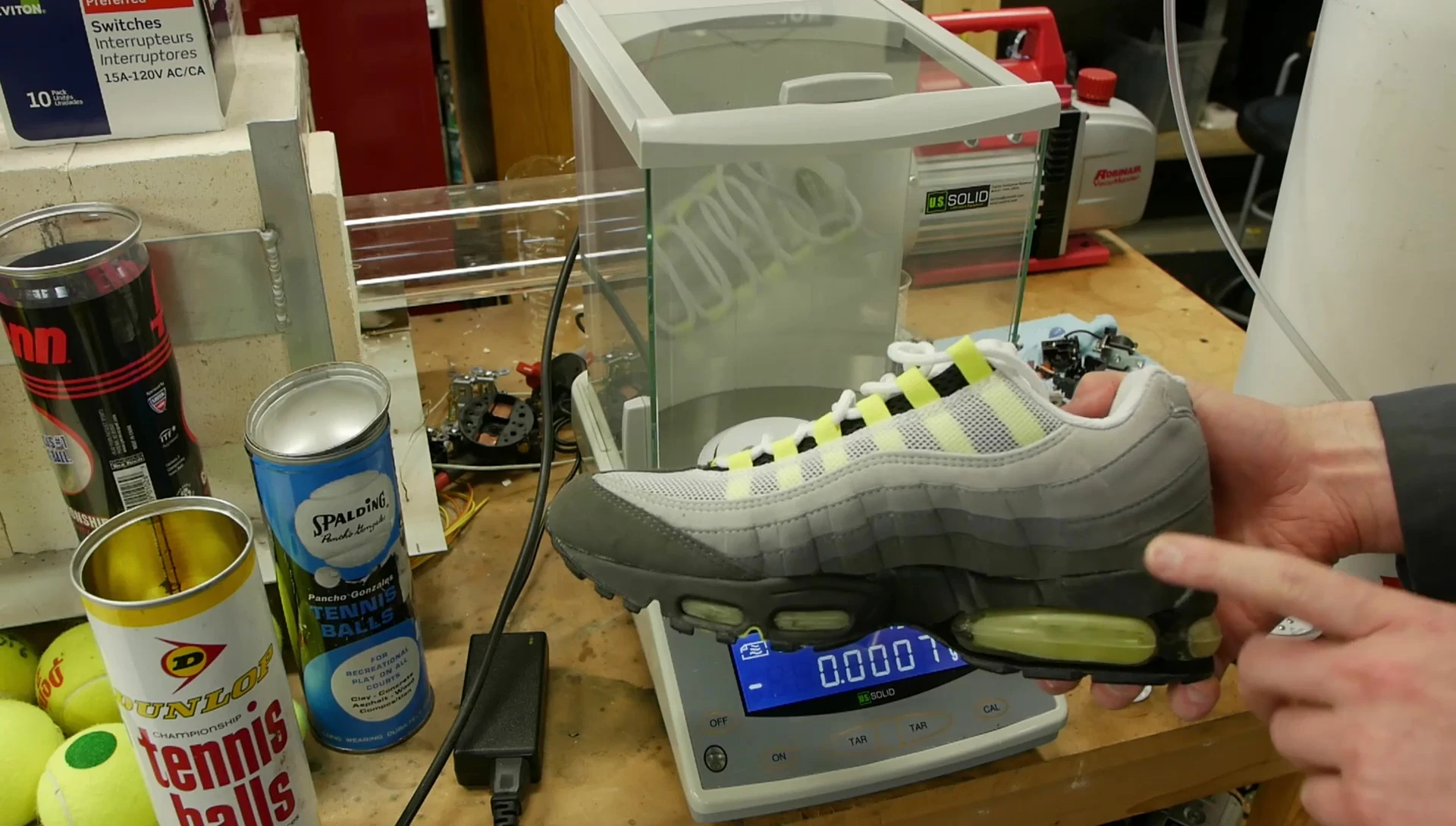 Screenshot showing the narrator measuring SF6 in a Nike Air shoe.