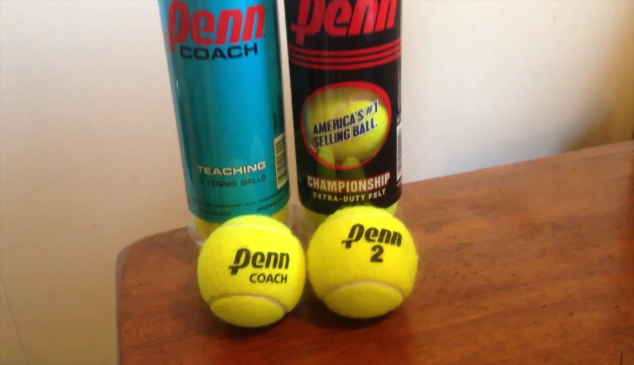Close up shot of the two tennis balls, highlighting cosmetic differences