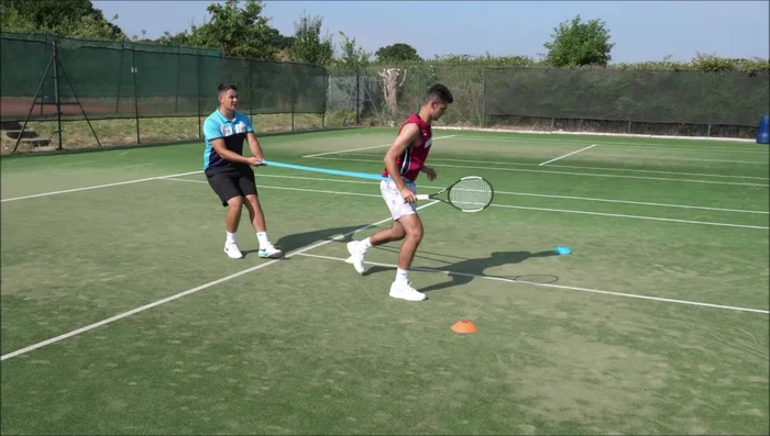 Player reacts to perform a high or low volley (forehand or backhand).