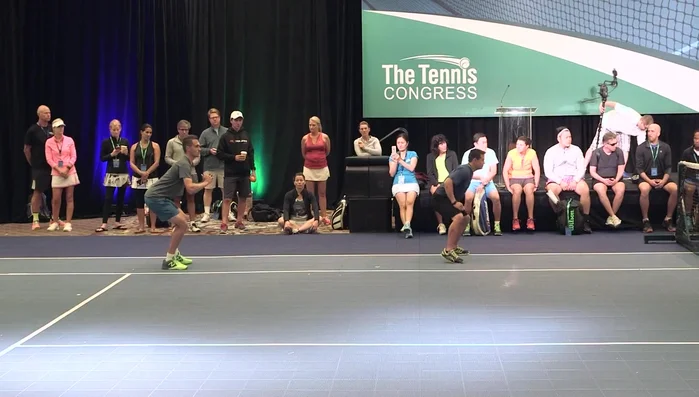 Lunges (doubles line to doubles line, focusing on posture and pushing through heels)