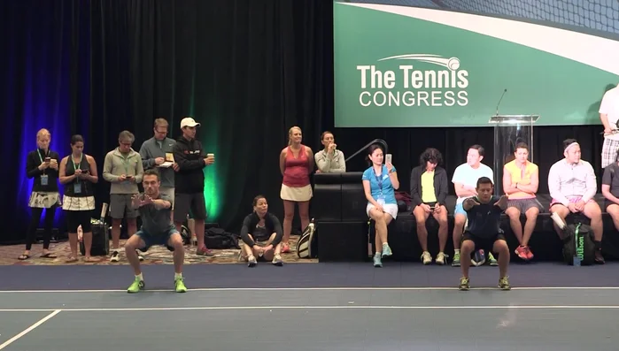 Lunges (doubles line to doubles line, focusing on posture and pushing through heels)