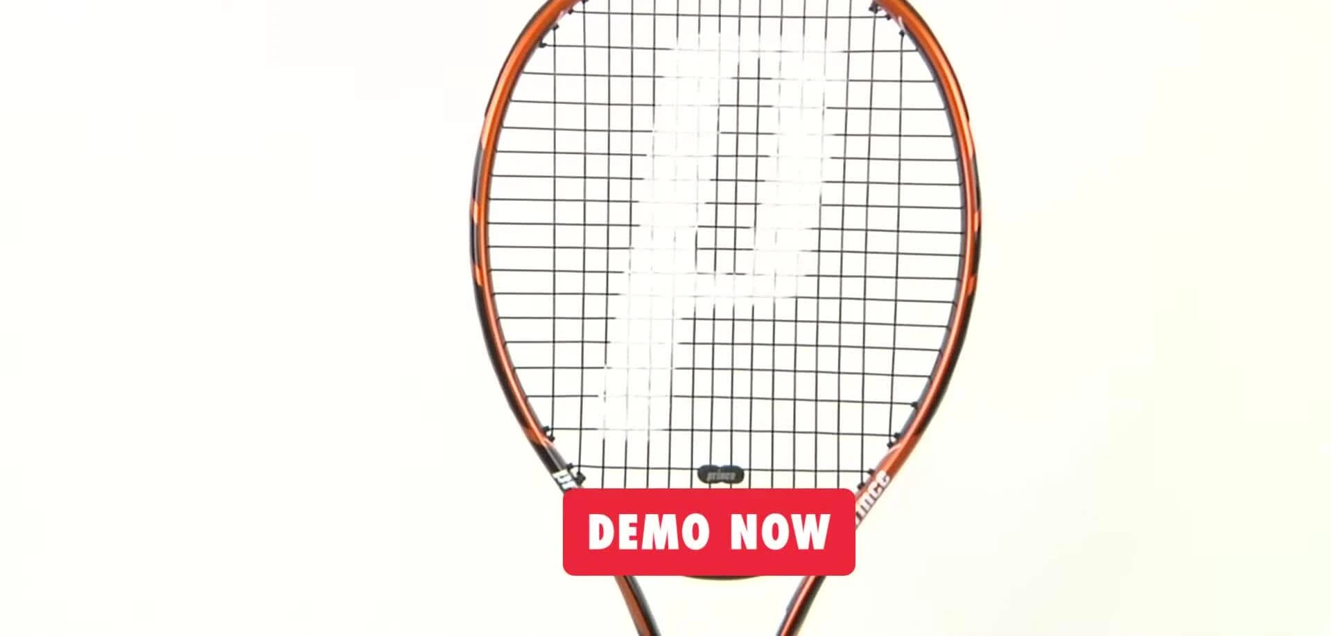 Close-up of the Prince Tour 100T racquet showcasing the 100 square inch head size.
