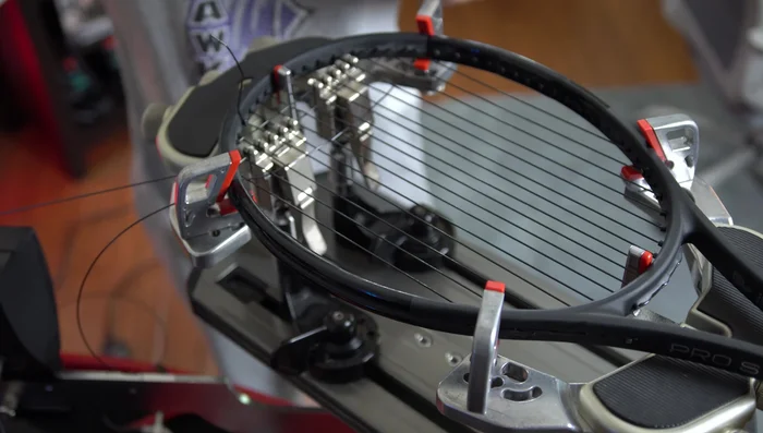 Repeat Steps 2-4: Continue weaving and tensioning crosses across the racket until complete.