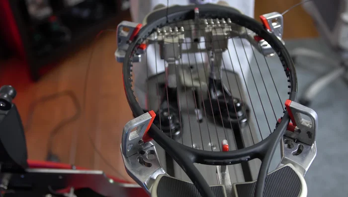 Repeat Steps 2-4: Continue weaving and tensioning crosses across the racket until complete.