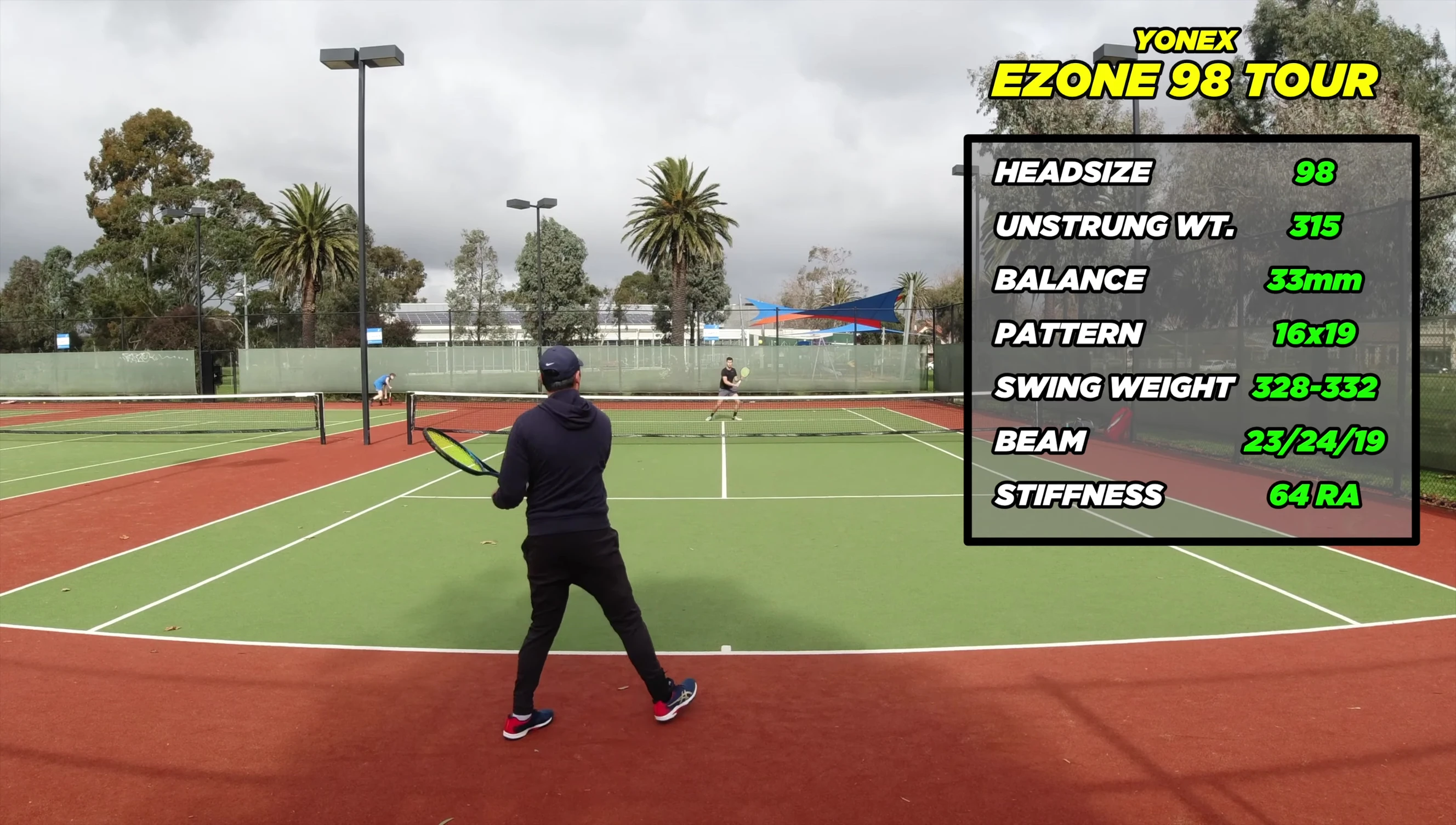 Close-up shot of the Yonex EZONE 98 Tour racket specifications.