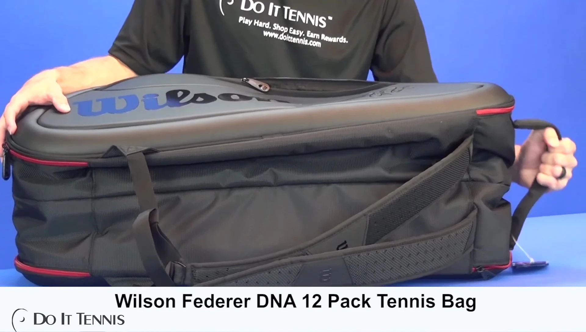 Close-up of the top handle of the bag.