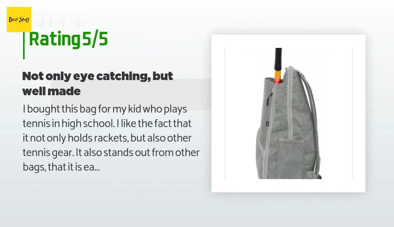 Screenshot of a customer review mentioning its use by a high school tennis player.