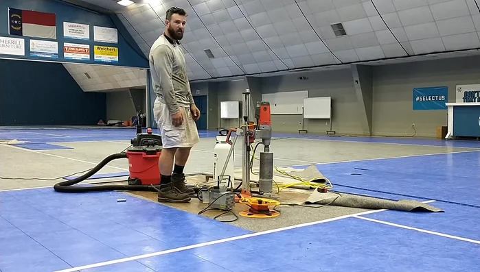 Drill to the desired depth: Continue drilling until it reaches the target depth. The narrator indicates this will be when the drill stops naturally.