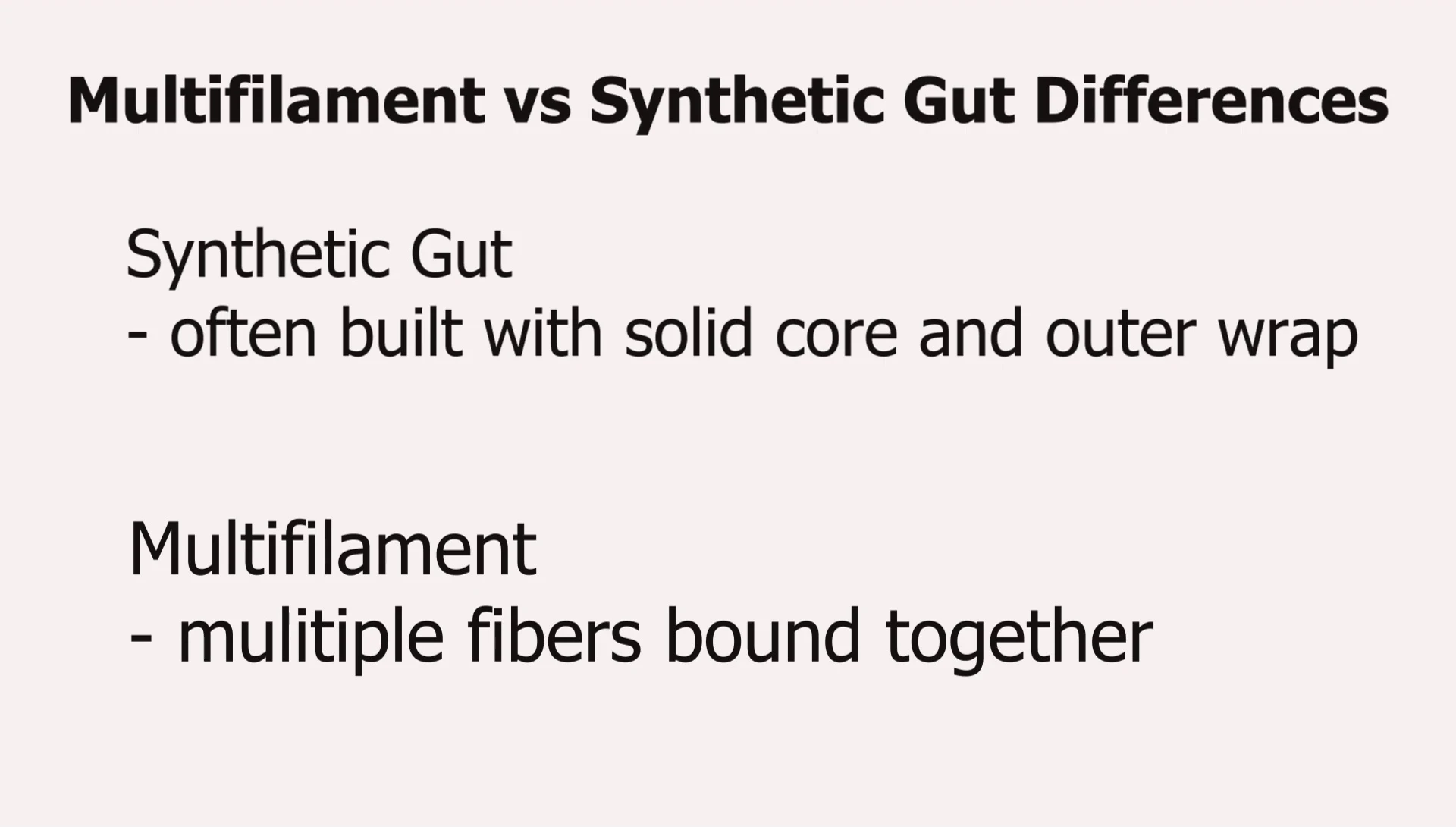 Speaker explaining the solid core and outer wrap of synthetic gut