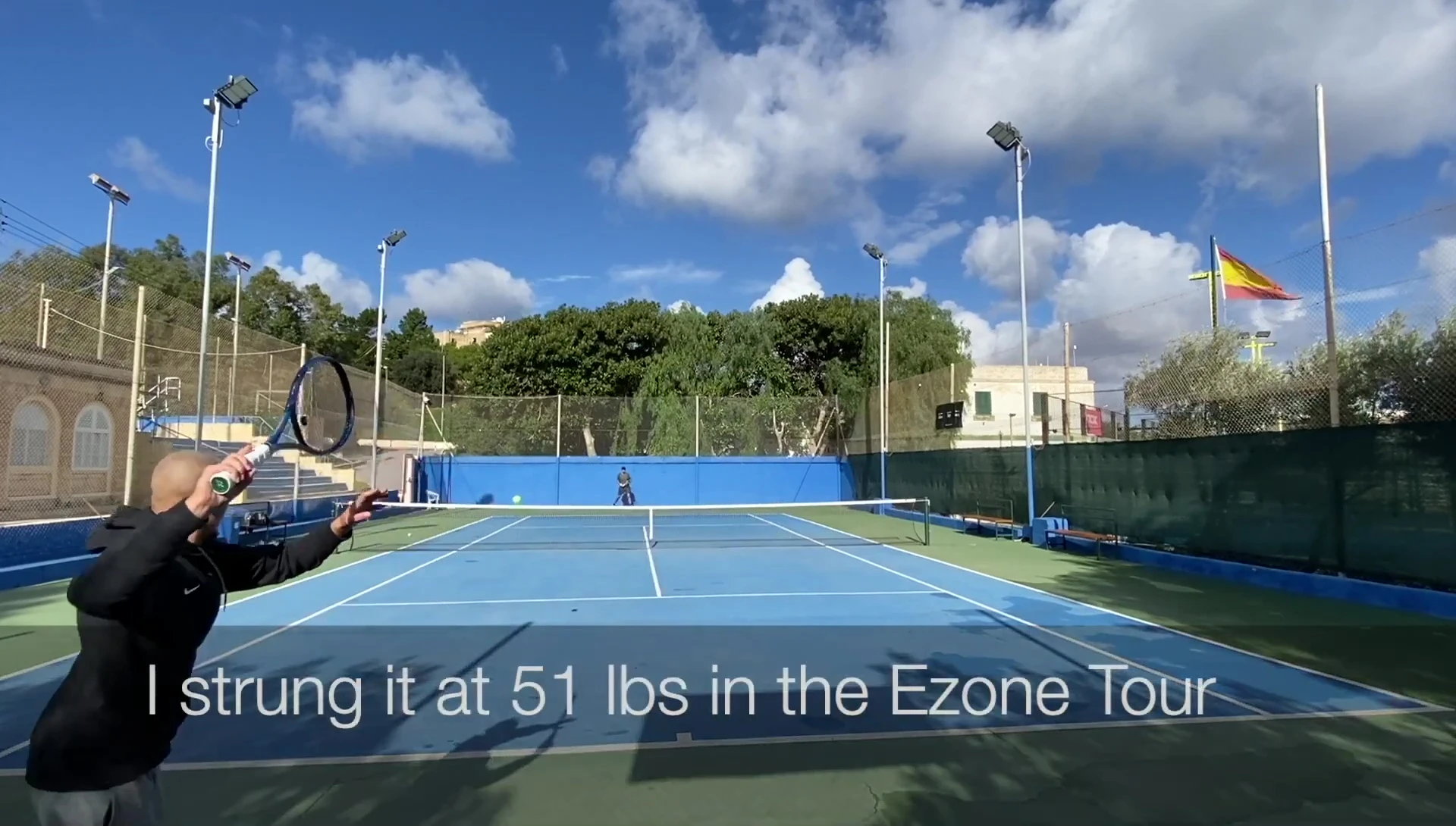 Close-up of the Pro-Strings Nemesis string in an East Zone Tour racquet