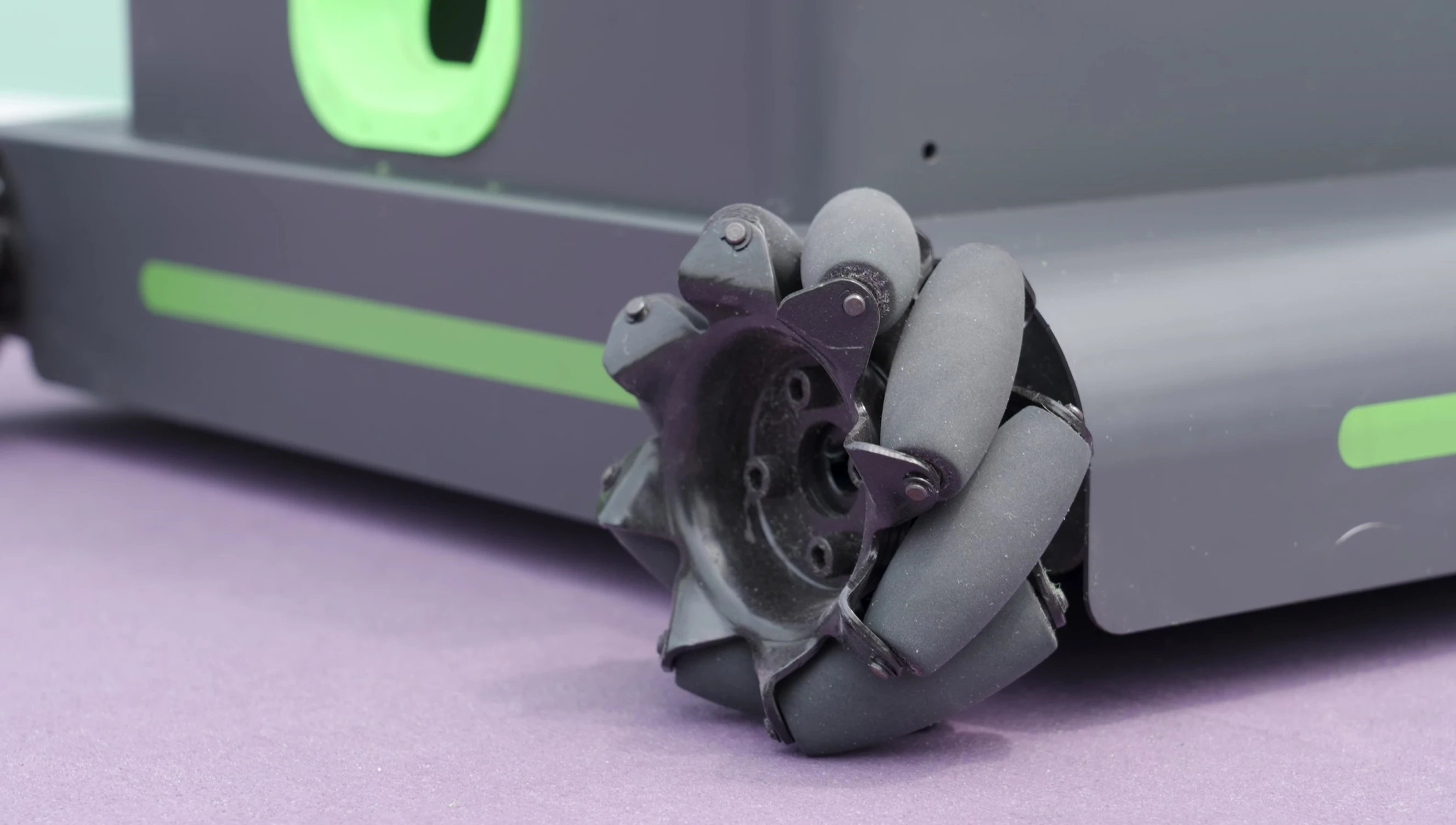 Close-up of the Acemate robot's mechanum wheels