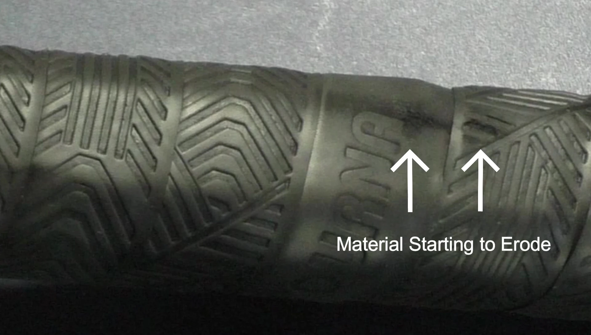 Close-up of the grip's tread pattern