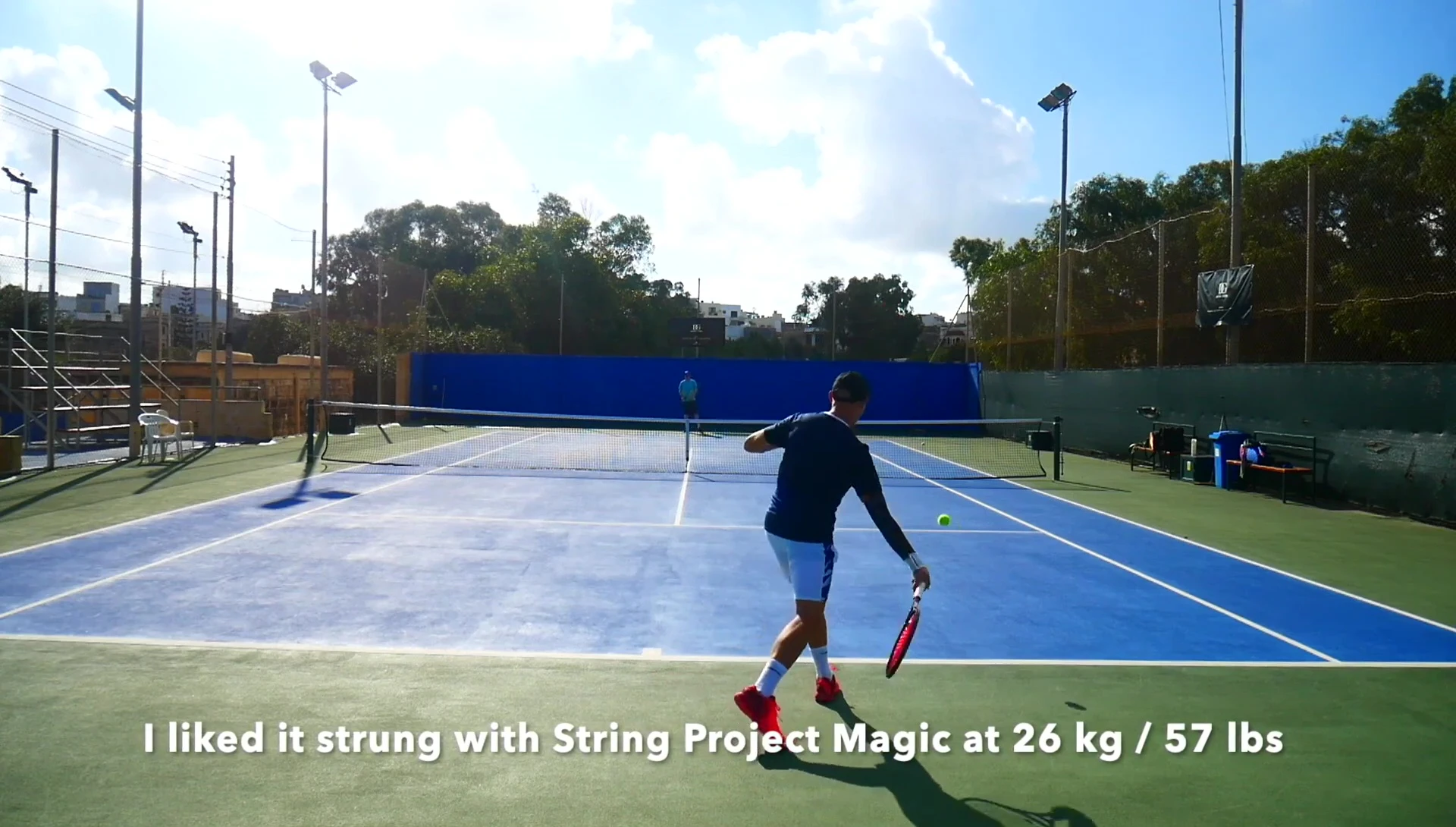 Close-up showcasing the racquet's large sweet spot