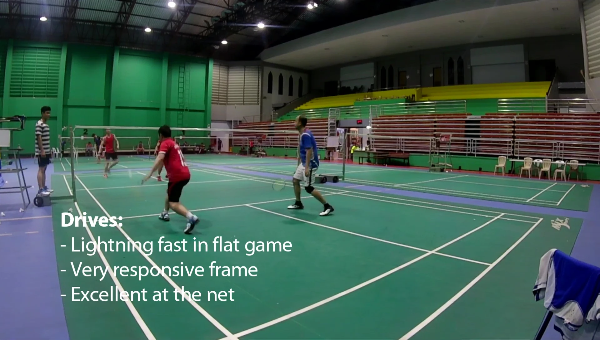 The reviewer demonstrating fast and powerful drives with the racquet.
