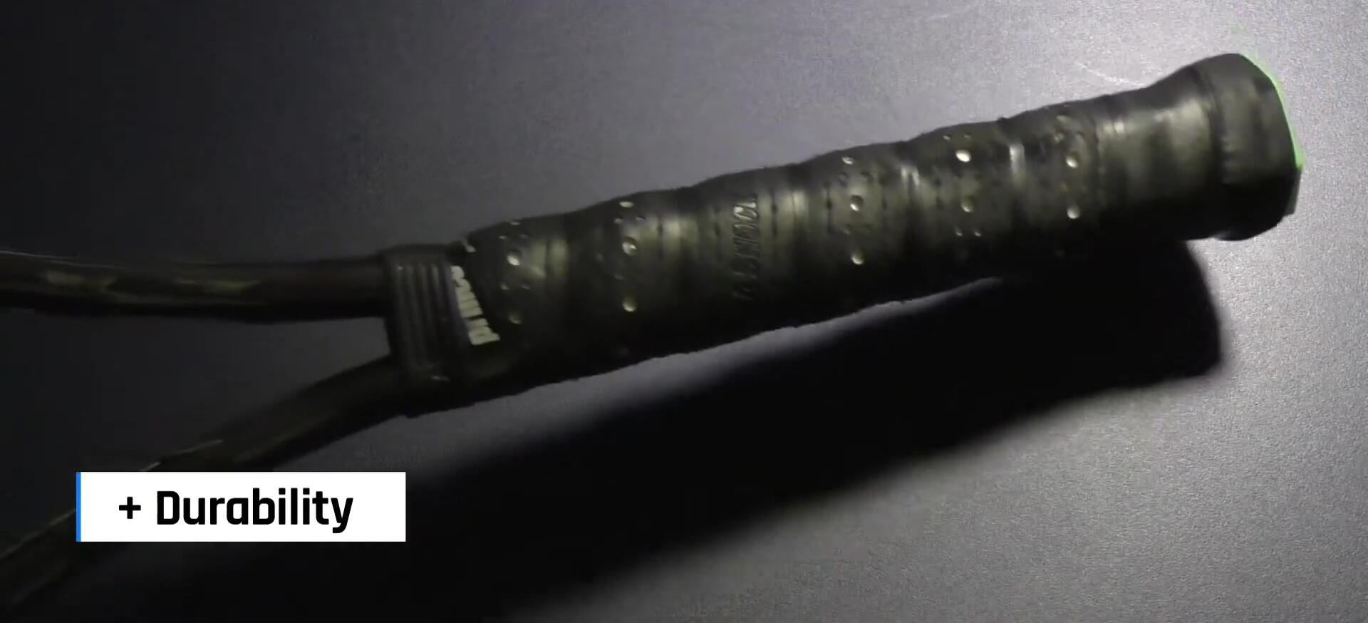 The grip showing minimal wear and tear after extended use.