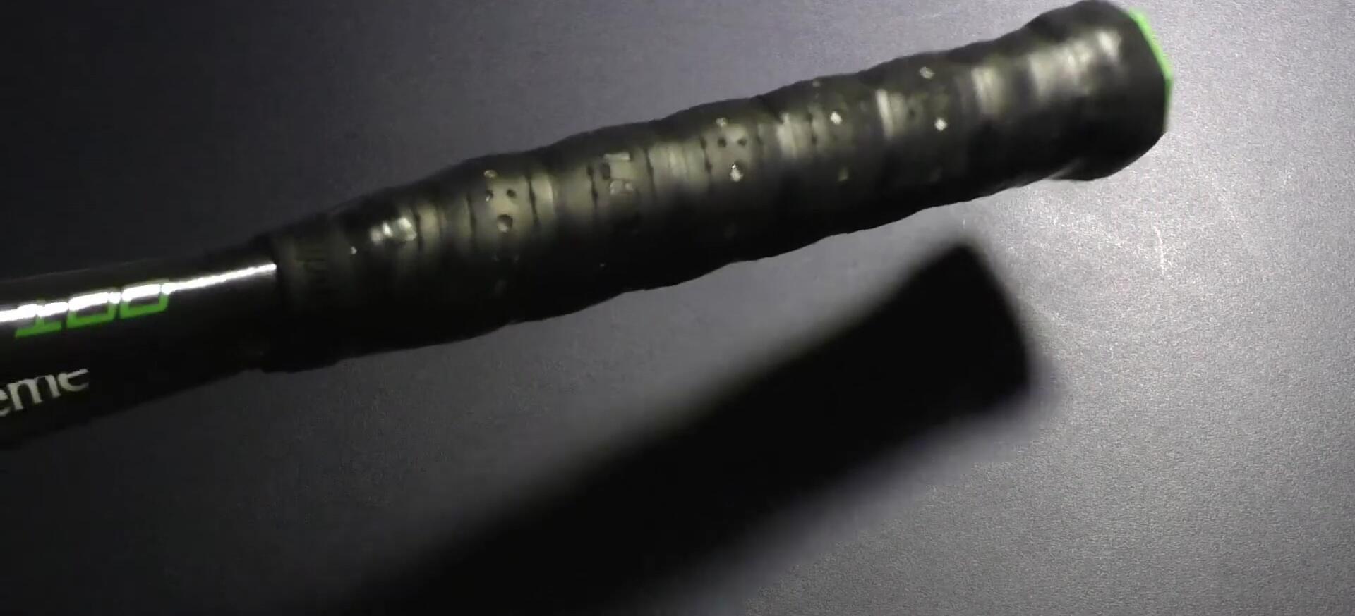 The reviewer demonstrating the grip's firmness