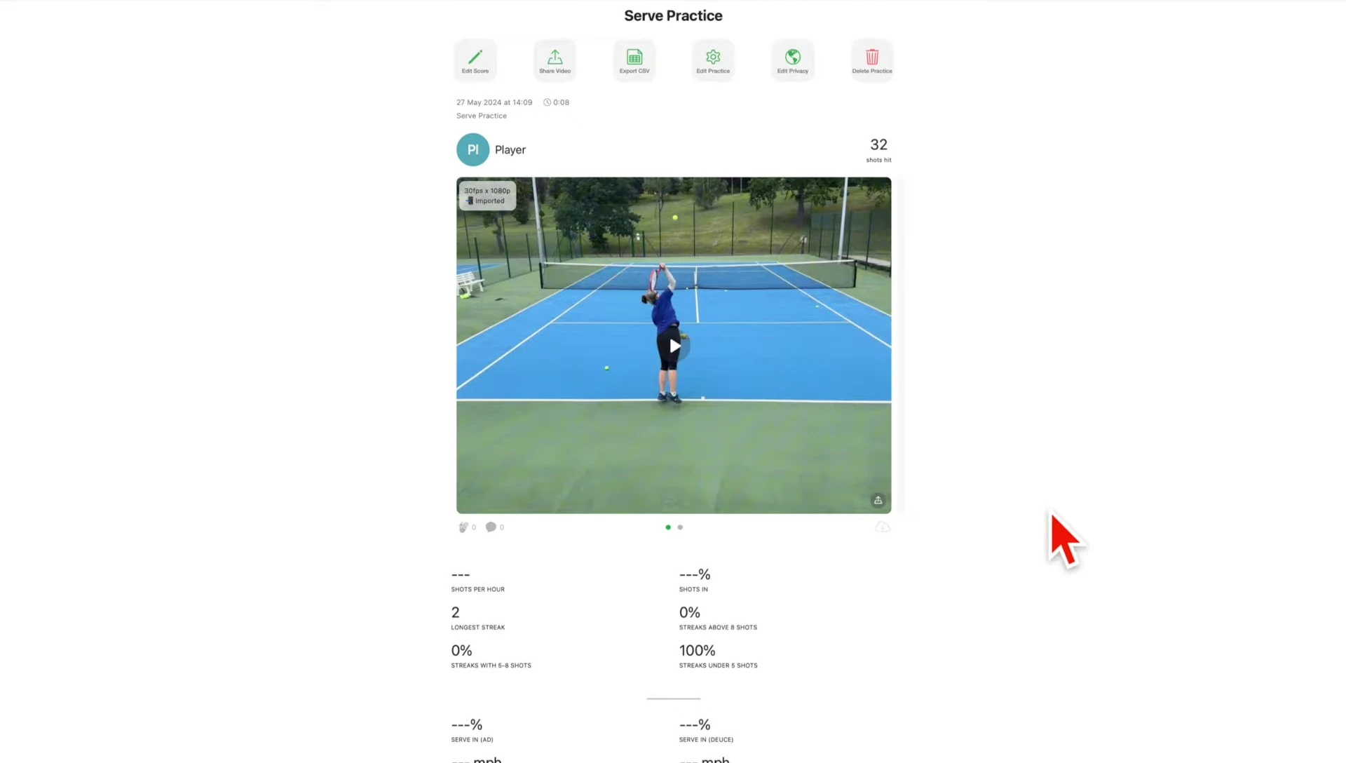 Screenshot displaying the app's shot analysis feature.