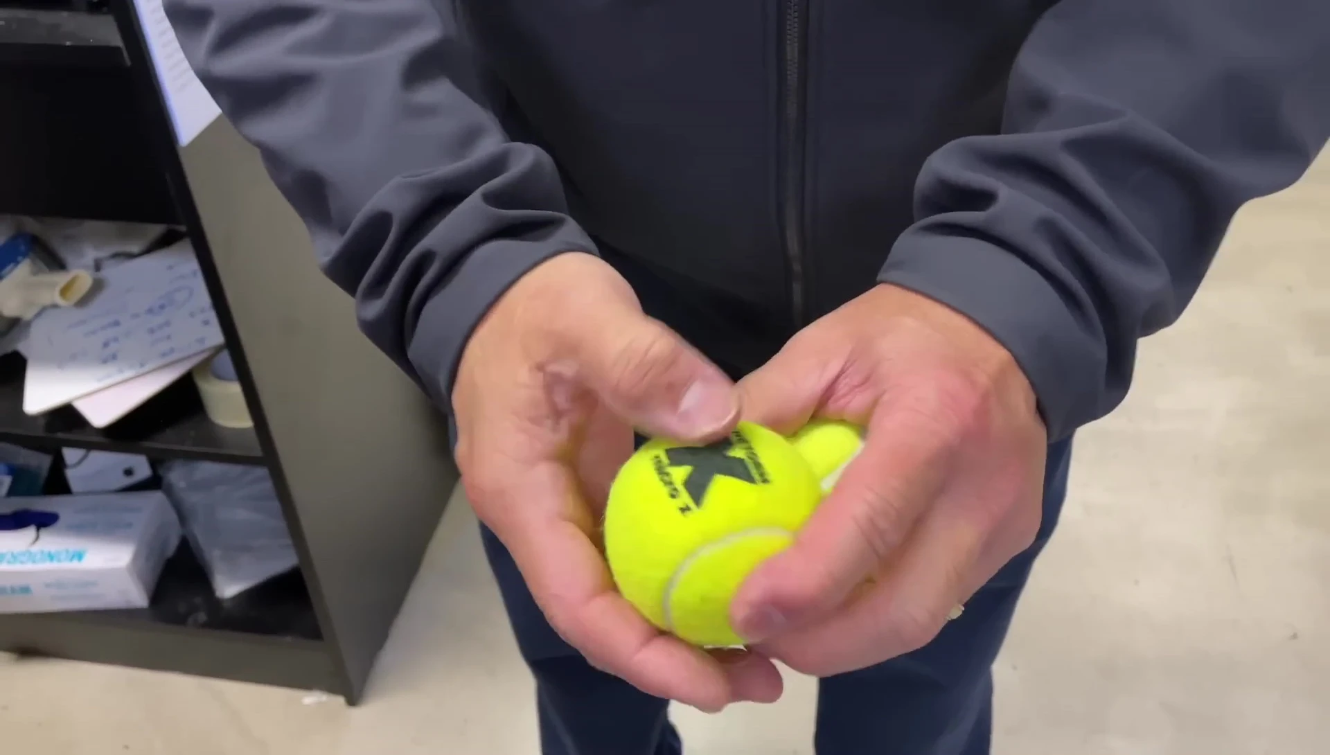 Comparison of the firmness of the Tretorn and Trinity balls using a squeeze test.