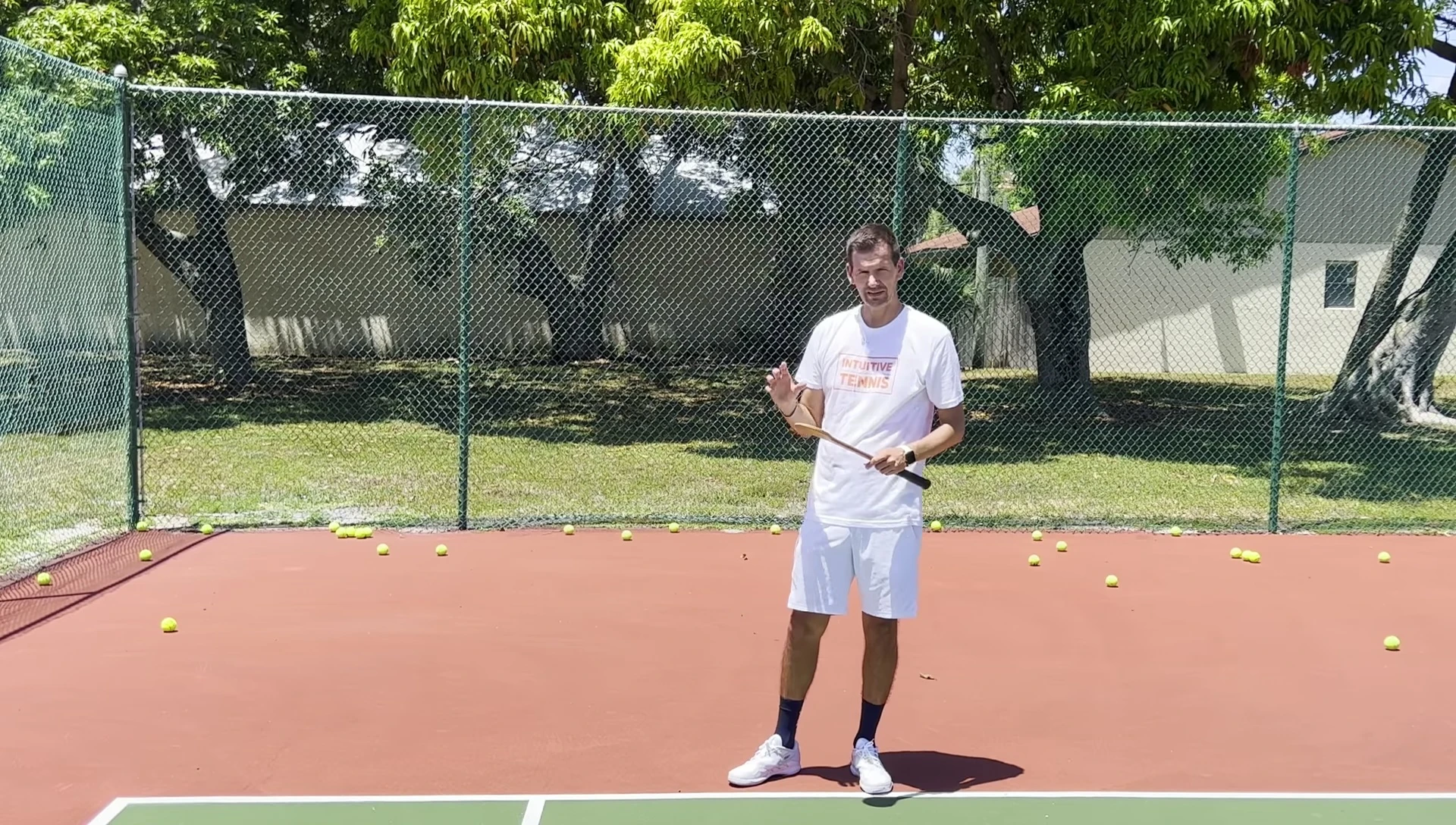 Using the tennis pointer for practice.
