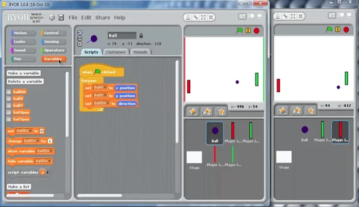 Add a script to reset both scores to zero when the green flag is clicked.
