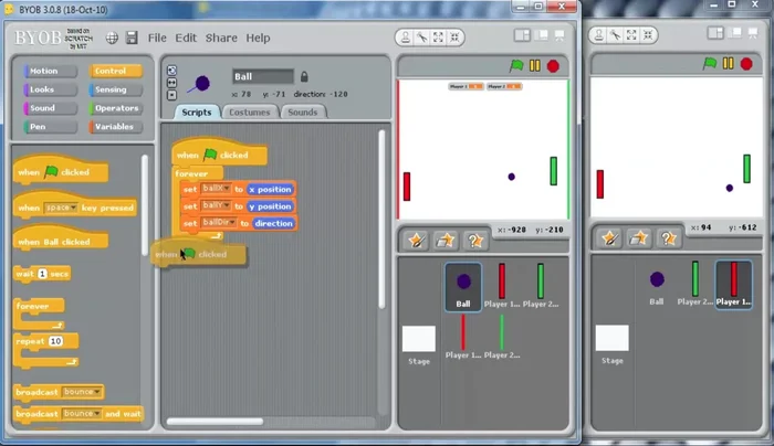 Add a script to reset both scores to zero when the green flag is clicked.