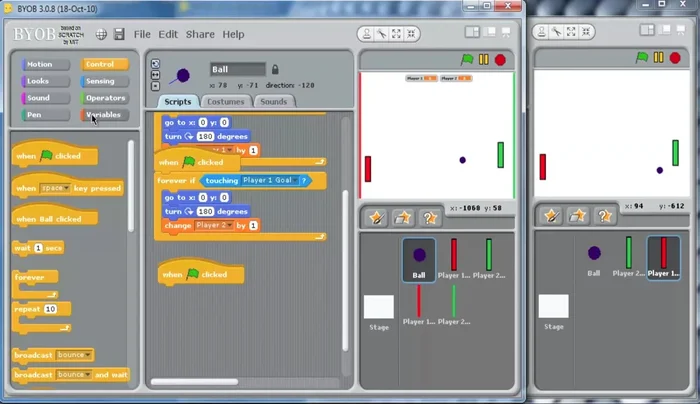 Add a script to reset both scores to zero when the green flag is clicked.