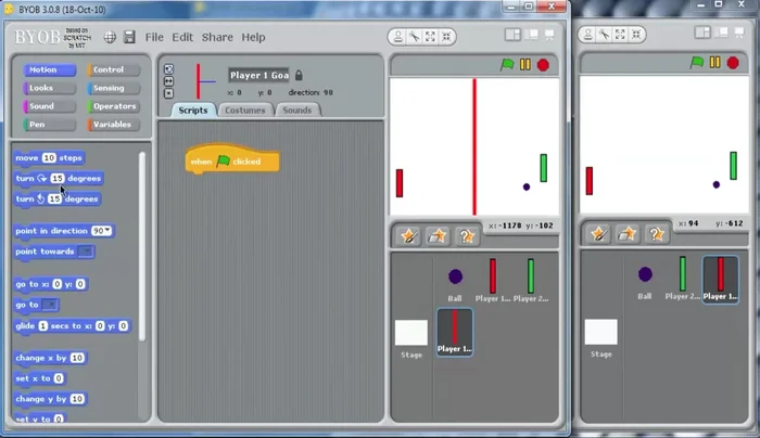 Script the goal Sprites to position them on the far left and far right of the screen (x = -240 and x = 240, y = 0).